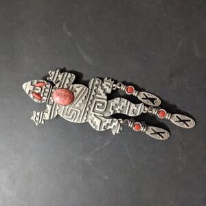 Vintage Jonette Jewelry Tribal Southwest Lizard Gecko Pewter Statement Brooch
